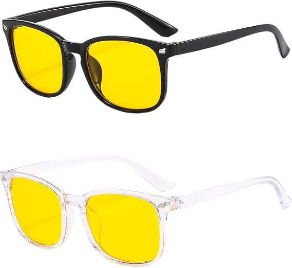 2Pcs Blue Light Blocking Glasses for Men Women. Vintage yellow lens anti-glare blue light filter eyewear, reduce eye strain for computer, TV & mobile screens.
