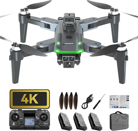 Drone with Camera 4K for Adults, GPS Auto Return, 60 Mins (3 Batteries), Brushless Motor, 5GHz Real-Time Video, One Key Takeoff/Landing, Auto Follow,Carrying Case, Under 249g No FAA(Black)