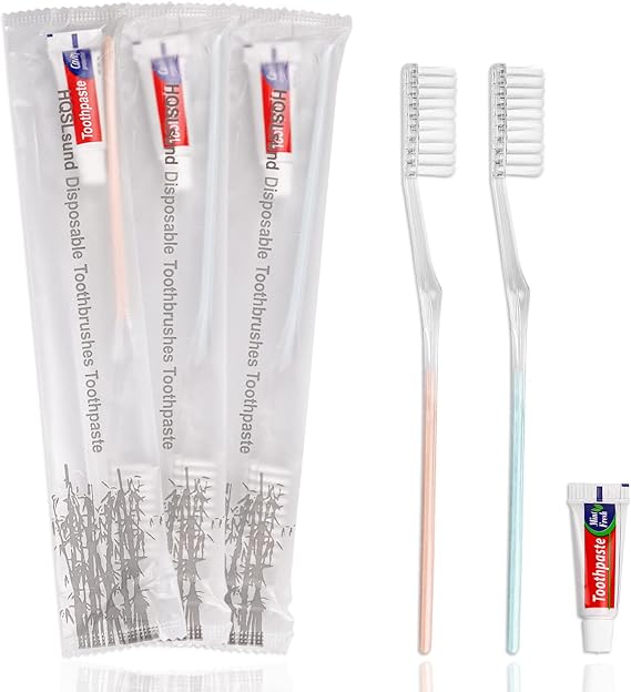 100 Pack Disposable Toothbrushes with Toothpaste, Individually Wrapped Disposable Toothbrushes Bulk Medium Soft Bristle Tooth Brush Manual Travel Toothbrush Kit Bulk