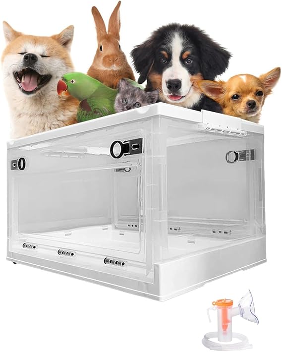 Spray Atomization Oxygen Box - Dual Holes, Hospital/Veterinary Clinics/Home Nebulizer Cage, Portable Animal Pet Brooder Nursery, Easy to Move(Small)