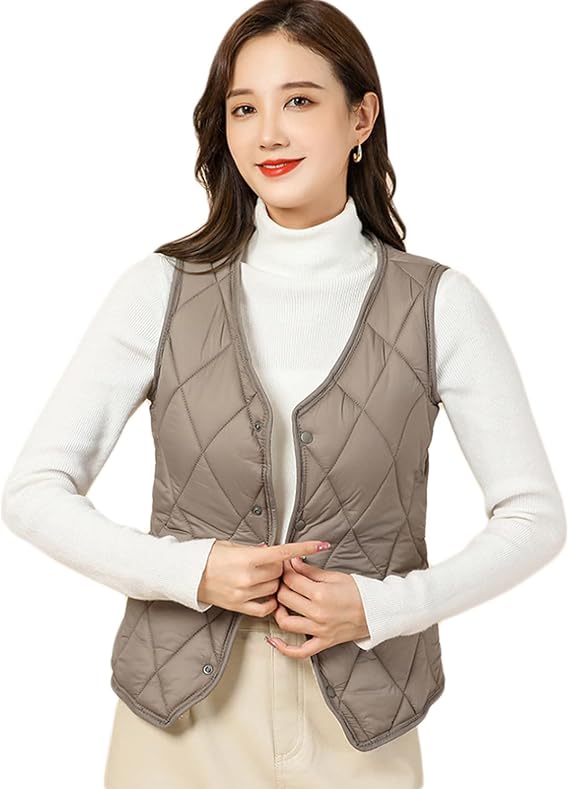 Women's Down Vest, Solid Color, Lightweight, Down Vest, Insulated, Windproof, Cold Protection, Warm, Cotton, Ultra Light, Inner Down, Opens Front, Large Size, Slim, Fashion, Casual, Down Jacket, Heat Retention, Water Repellent, Down Coat, Outdoor