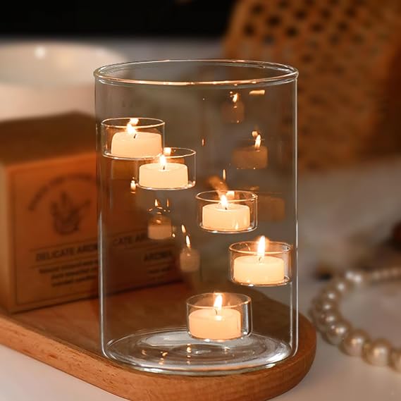 Hurricane Tea Light Candle Holders Pillar Candles 21cm Tall Glass Large Candle Holder Clear Votive Candle Holder for Table Centerpieces Party Home Birthday Decoration
