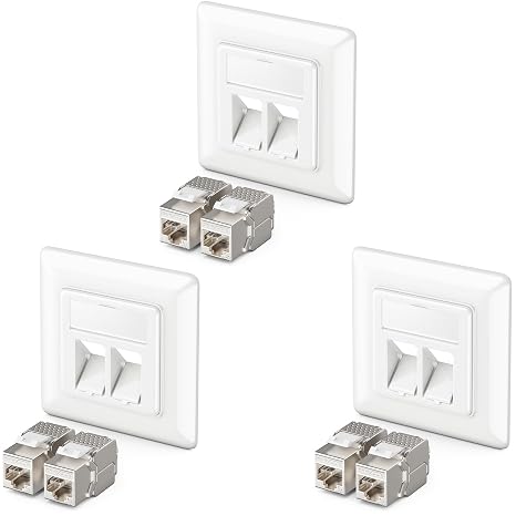 deleyCON RJ45 Network Socket Flush-Mounted 10 Gbps Cat6a Pack of 3 - White