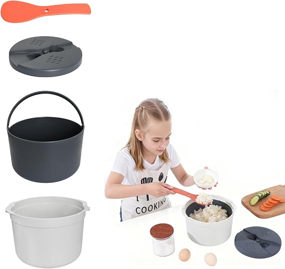 2L Multifunctional Microwave Rice Cooker With Rice Spoon Measuring Cup Strainer and High Temperature Resistant Steam Pot Microwave Steamer for Home Office Use Orange