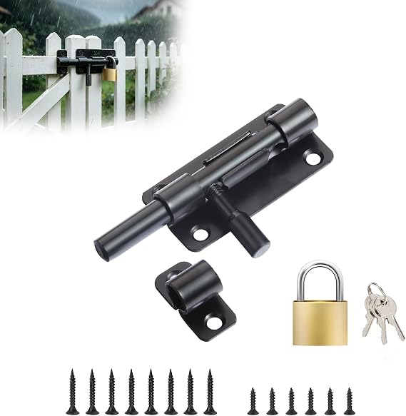 4 Inch Slide Gate Latch Bolt 95mm, Door Lock Bolt with Padlock & Screws