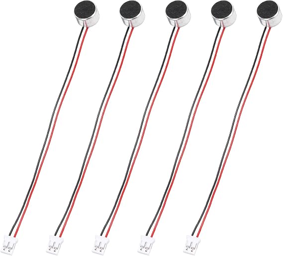 sourcing map 10 Pcs Electret Microphone Condenser Pickup, 9.7mm Dia Mini MIC Electret Condenser with 100mm Wire Leads 50dB for Audio, Black