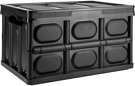 TekBox 30L Black Storage Box with Lid Folding Stackable Crate Tub (1)