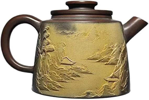 Handmade Teapot Master LiangXin Landscape Carving Filter Handmade Nixing Clay Customized Gifts Authentic Theiere Travel Tea Set Teapots & Coffee Servers(B)