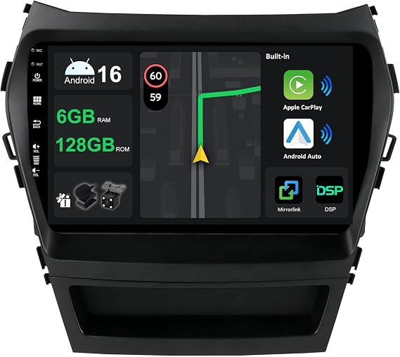 [6G+128G] IPS 9" Android 14 Car Radio For Hyundai IX45 Santa Fe 2013-2018-[Built-in CarPlay/Android Auto/DSP/Mirror Link/Octa Core/GPS Navi/360 Camera/Bluetooth 5.0/WiFi/USB
