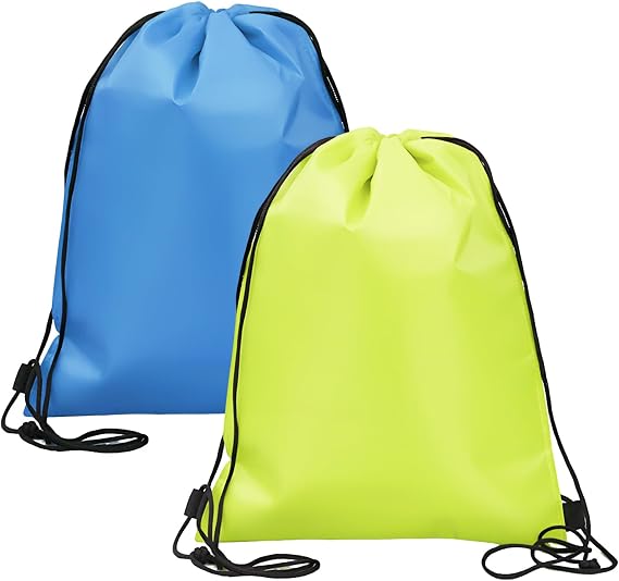 Pack of 2 Drawstring Cooler Bag Cooler Bag Backpack Reusable Foil Bags for Work School Travel (Sky Blue, Fluorescent Green)