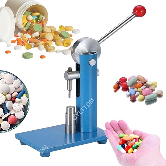 Tablet Press Machine, Machine Pill Stamping Maker Locking Tool, 3mm-12mm Hand Tablet Press Machine, Handle Length 215mm, Manual Steel Single Punch Powder Tablet Press, DIY Making Tools