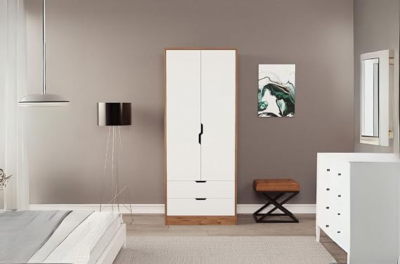 Moderno Mini 2 Kapaklı 2 Çekmeceli Gardırop – Kompakt Tasarım, Modern Görünüm (ATLANTİK BEYAZ)