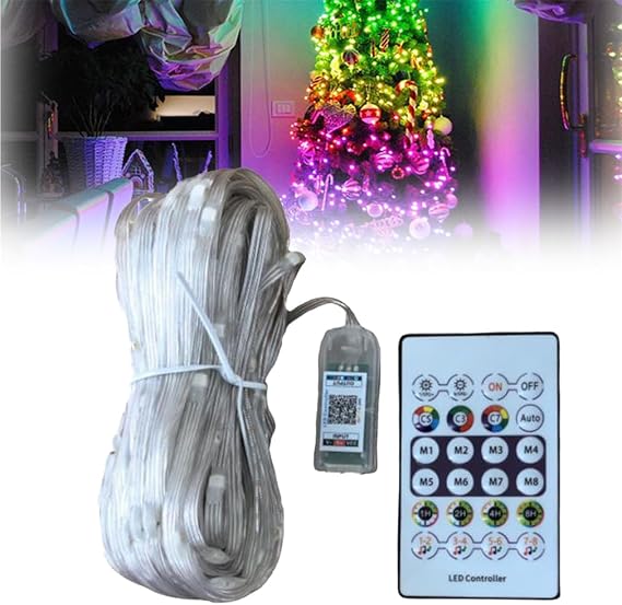 Led Strip Lights with 24-Button Remote, USB Multi-Coloured Light Strip, Smart APP Colorful Camping Romantic Decorative Line Light, for Bedroom Room Lighting Flexible Home Decoration (20M) [Energy Class A]