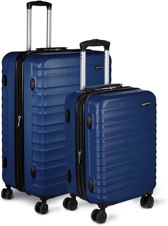 Amazon Basics Hardshell Suitcase Set (Small + Large) - ABS Expandable Luggage with 4 Double Swivel Wheels - Scratch Resistant and Lightweight - Navy Blue