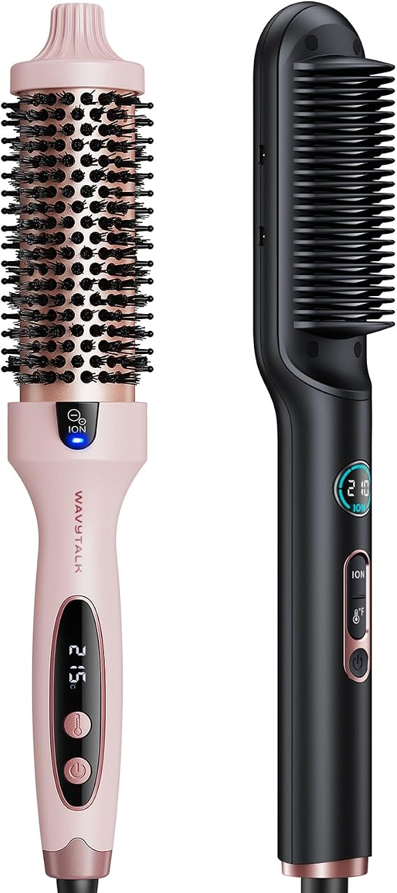 Wavytalk Blowout Boost Thermal Brush Pink and Sleek Sweep Straightener Brush