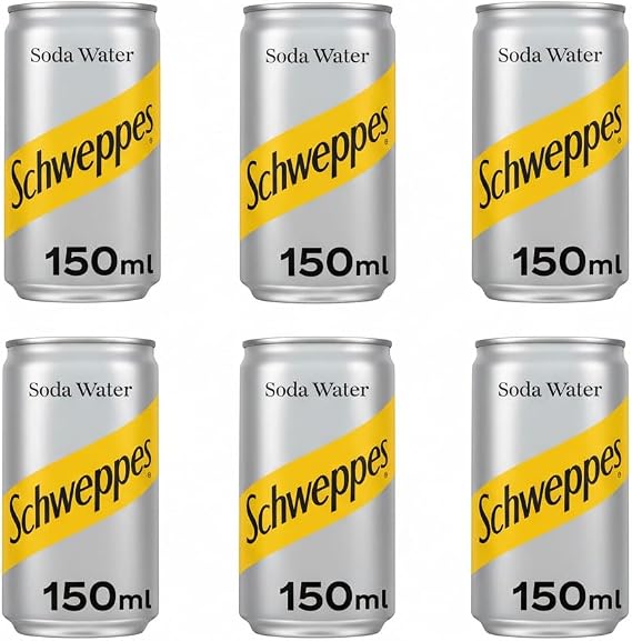 Schweppes Soda Water, 150ml Mini Cans, Carbonated Mixer, Pack of 6