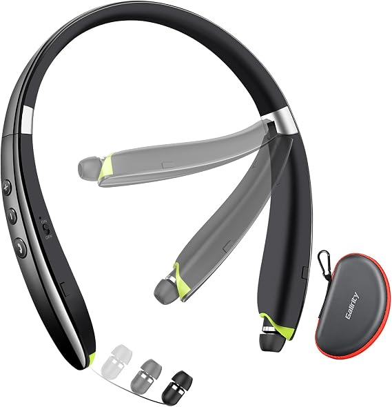 Bluetooth kulaklık, 2024 yükseltilmiş boyun bandı Bluetooth kulaklık, geri çekilebilir kulaklıklar, gürültü önleyici mikrofonlu stereo kulaklık, katlanabilir kablosuz kulaklık, taşıma çantalı spor