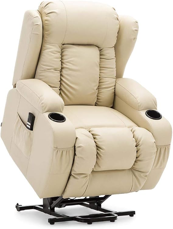 More4Homes CAESAR DUAL MOTOR ELECTRIC RISER RECLINER ARMCHAIR SOFA MOBILITY BONDED LEATHER LIFT CHAIR (Cream)