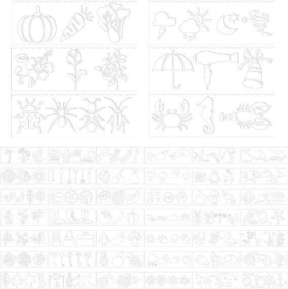 48 Pcs Long Thin Strips Stencils,for Painted Artworks,Milky White