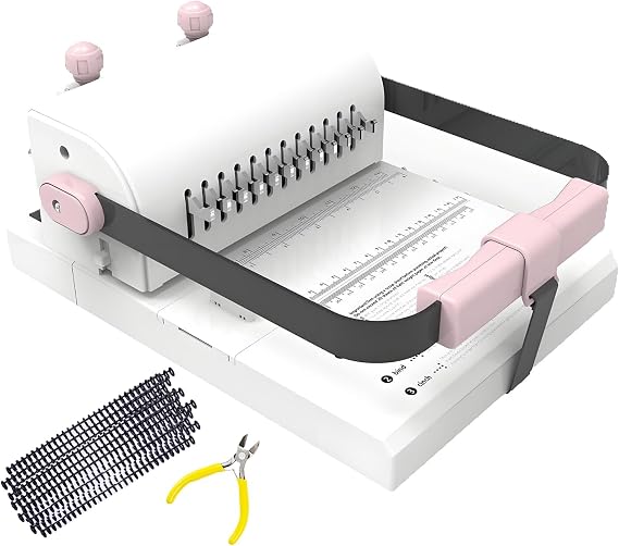 Manual Double Coil Binding Machine with 50 Free Combs – 20-Sheet Punching Capacity, Extended Ruler & Adjustable Pressure, Spiral Book Binder for Notebooks, DIY Cards, Calendars & Home Office Use