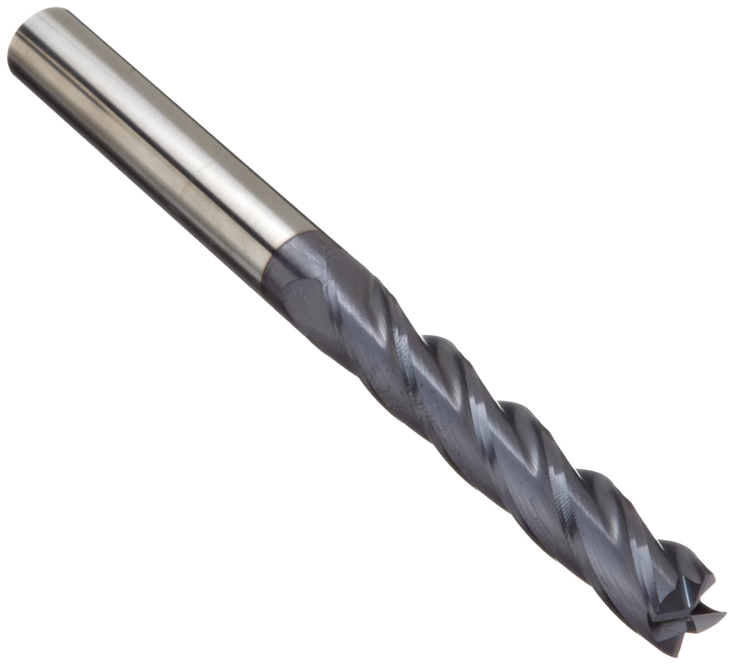CCMG-E Carbide Square Nose End Mill, AlTiN Monolayer Finish, 30 Deg Helix, 4 Flutes, 6" Overall Length, 0.4375" Cutting Diameter, 0.4375" Shank Diameter