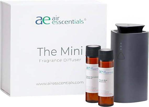 Air Esscentials 'The Mini' ギフトセット、ミニエッセンシャルオイルディフューザー グリーンティーレモングラス&フレッシュブルー、充電式&無水小型オイルディフューザー、300平方フィートのカバレッジ、シグネチャーの香りコレクション