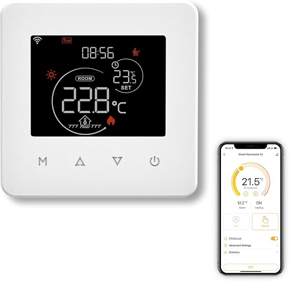 MOES Smart WiFi Thermostat Underfloor Electric Heating, Schedule and Remote Contorl, Hub-Free, Compatible with Amazon Alexa, Touch Panel, 16A