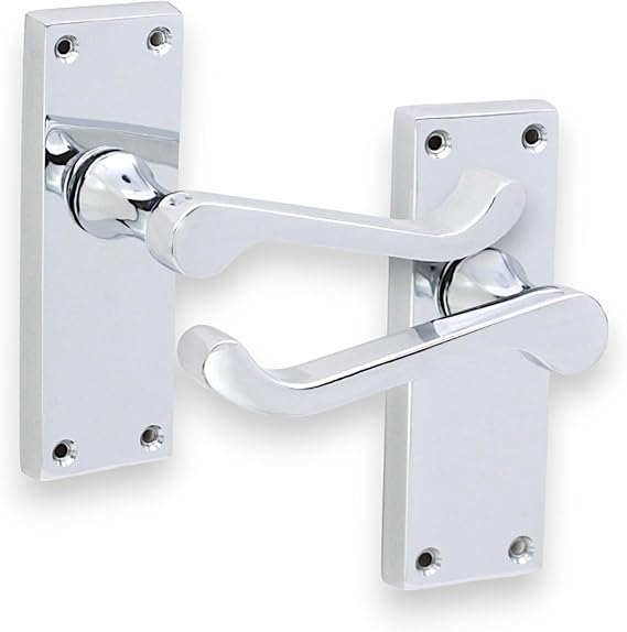 Infinity Decor Polished Chrome Victorian Scroll Lever Latch Door Pull Handle Pair on Rectangular Backplate Privacy Lock for Bathroom Internal Door