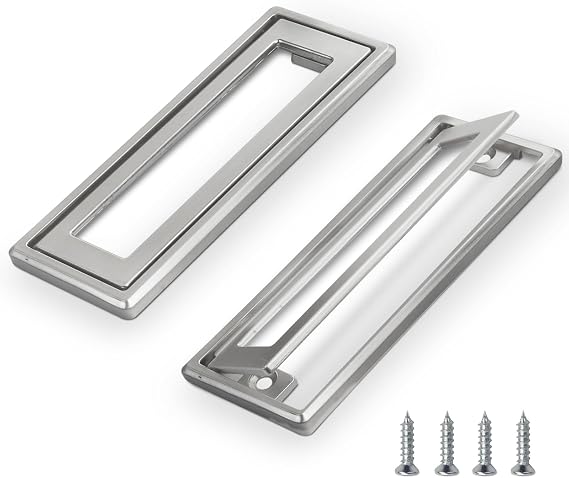 2Pcs Black Square Recessed Flush Door Pull, Handles for Cabinets and Drawers Zinc Alloy, Metal Trap Door Recessed Pull Handles Flat, Square Hatch Pull Handle for Cupboard, 4.5 * 1.7in (Silver)