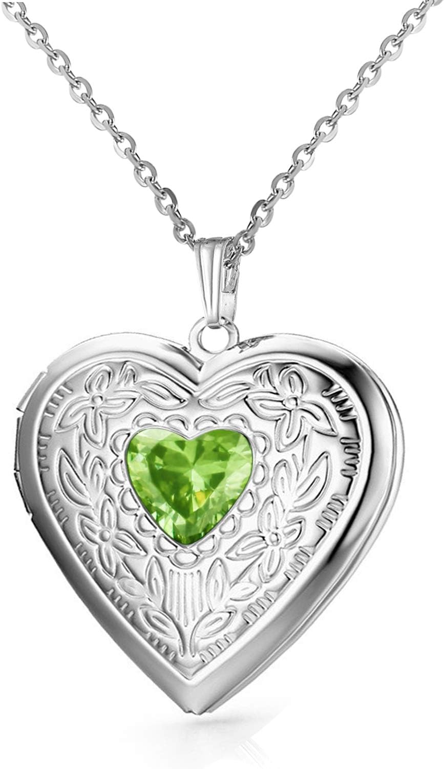 Birthstones Locket Necklace that Holds Pictures Love Heart Photo Locket Crystals Necklace Pendant Birthday Gifts