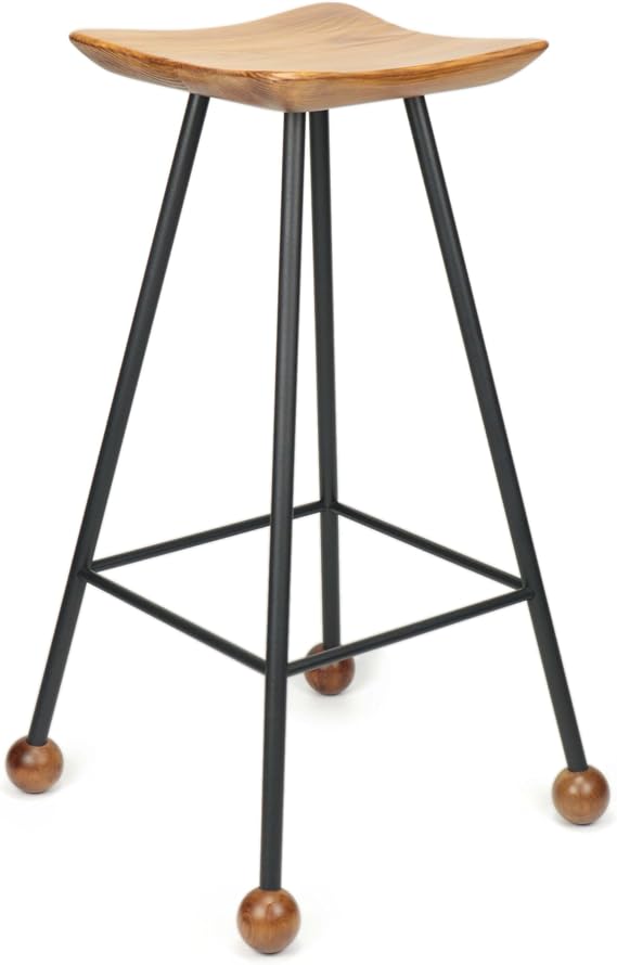 Tabure Kavisli Kare Oturma Yeri Bar Taburesi Ahşap Demir Ayaklı Ahşap Topuzlu Modern Rahat (75 CM)