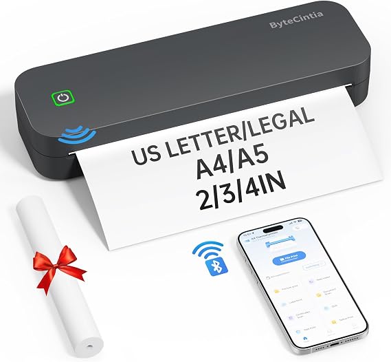 Portable Printer A4, Thermal Inkless Bluetooth, Gray