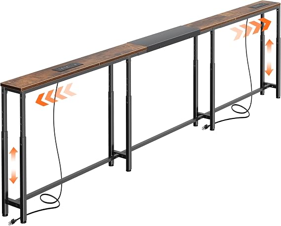 Huuger TABLENarrow Console Desk with Outlets and USB-C, Rustic Brown
