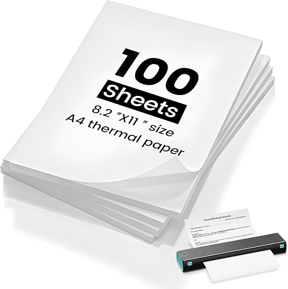 (100 Sheets) A4 Thermal Paper Printer, Compatible with Most A4 Thermal Printers, Fast Drying, BPA Free, Thermal Printer Paper for Documents, Websites and Photos