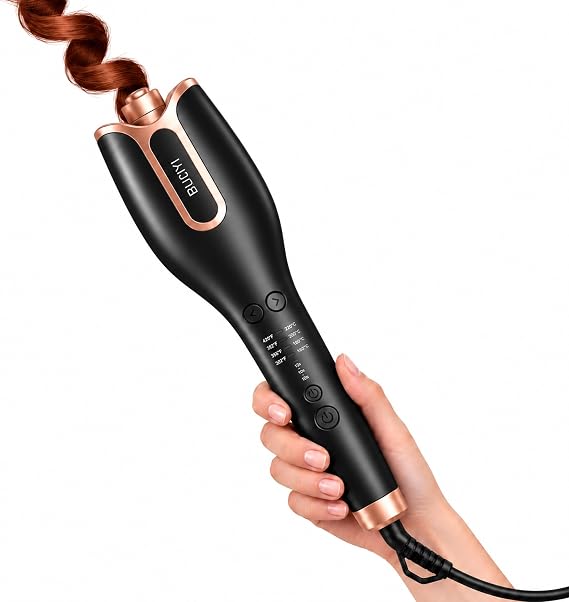 Automatic Hair Curler, Anti-Scald & Anti-Tangle Automatic Rotating Curling Iron for Long Hair, Ceramic Curling Wand, 4 Temperature Settings & 3 Curl Timers, Black