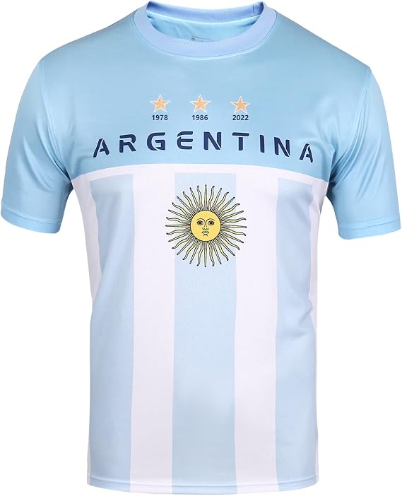 Official 2022 World Cup Fan Soccer Jersey - USA, Mexico, Argentina, Brazil Jersey, Argentina Argentina, Medium