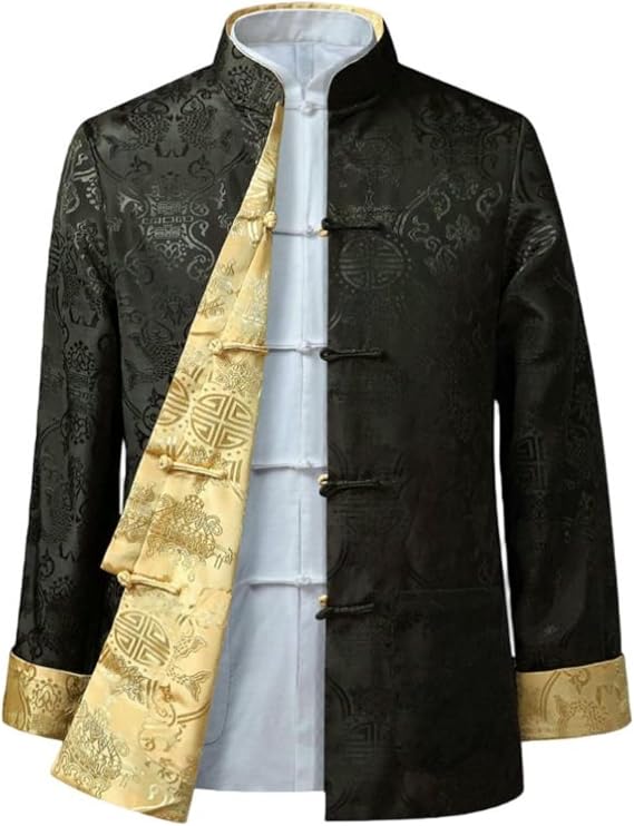 Mens Blazer Jacket Tang Style Chinese Stand Collar Reversible Vintage Spring Autumn
