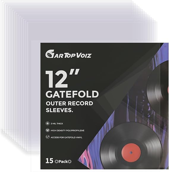 Gatefold Outer Vinyl Record Sleeves, 12" 3 Mil Plastic Album Cover Clear Protection for Double LP, 15pcs