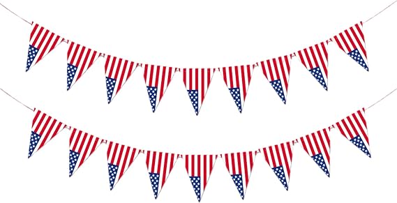 2 Pcs World Cup Flags Banner, USA Bunting, World Cup Decorations Triangular American Flags for Worlds Cups Euro Football Olympic Party Decorations