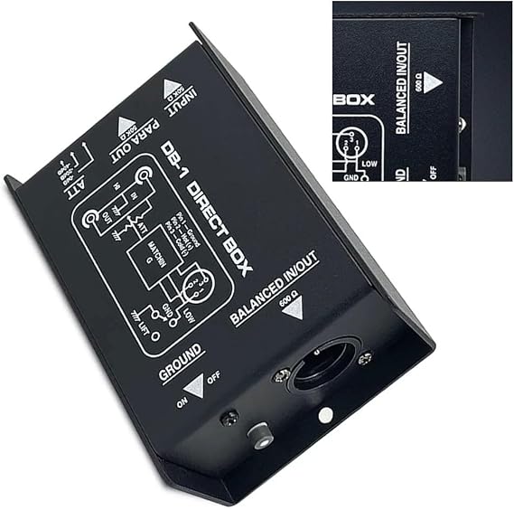 Passive DI Box with Ground Lift, 1-Channel XLR Audio Isolator for Guitar Bass Instruments, Low Impedance Converter for Mixer or Sound Card, Black