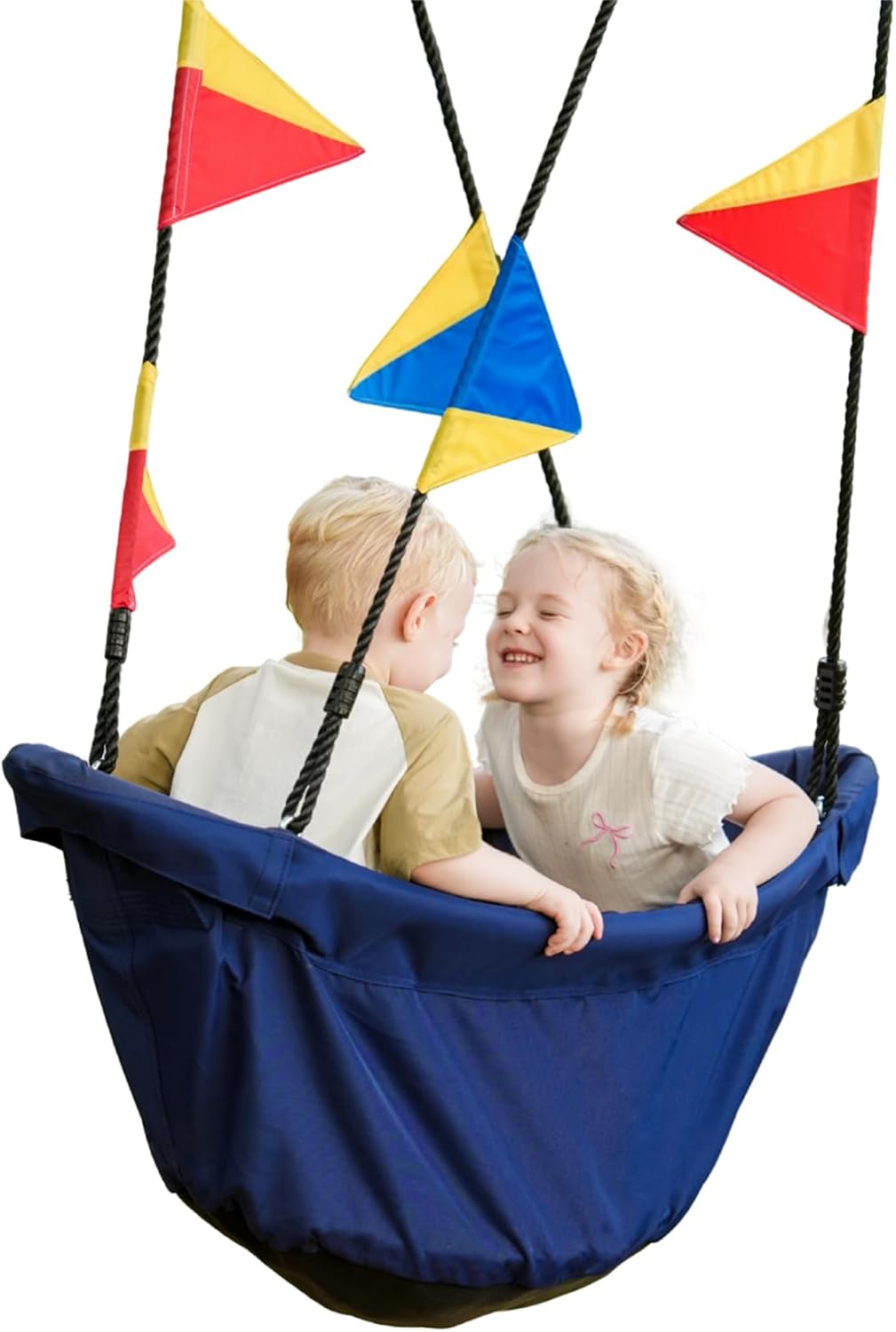 RPET Boat-Shaped Canoe Swing for Children, Eco-Friendly Fabric, Indoor/Outdoor Hanging Hammock Chair Swing, Safe & Comfortable Play for Kids (Royal Blue)