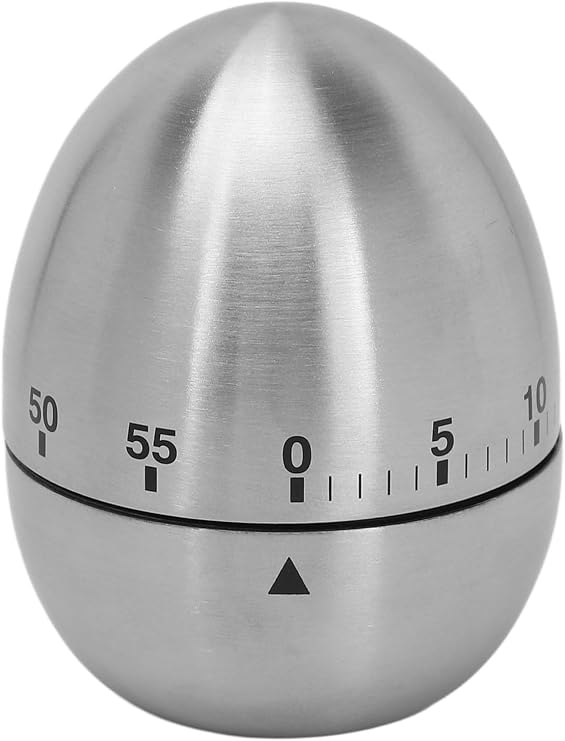 Paslanmaz Çelik Yumurta Tasarımlı Mekanik Mutfak Zamanlayıcı 60 Dakikalık Hassas Geri Sayım, Şık ve Dayanıklı Timer Kronometre (Fırın, Yemek ve Pişirme İçin İdeal)