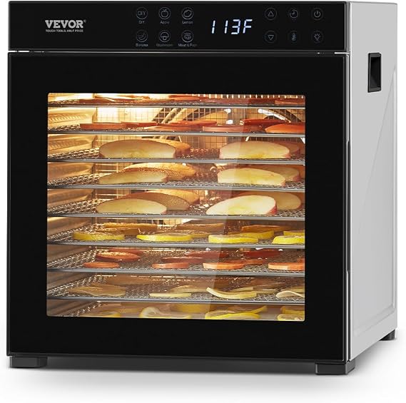 VEVOR Food Dehydrator 10 Stainless Steel Trays Electric Food Dryer 1000 W with Adjustable Temperature and 48 Hour Timer for Jerky, Fruits, Vegetables, Herbs