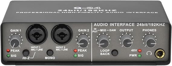 Luocute USB Interface, 2 Channel XLR TRS Phantom Power Sound Card with 24Bit 192KHz for Recording, Computer Recording Interfaces, Streaming and Podcasting