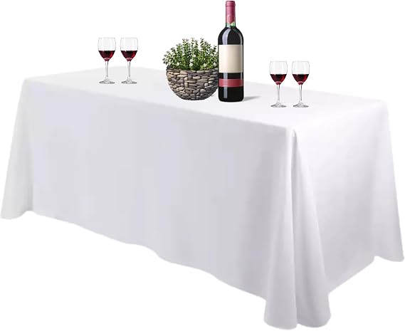 Bea's Party Rectangular Tablecloth for Large Table, Polyester Fabric, 229 cm x 335 cm, XXL, White, Quality, Machine Washable, for Catering, Weddings, Birthdays, Restaurant