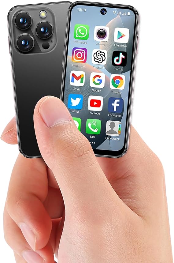 Mini Smartphone 3.88 Inch HD Screen Dual SIM Dual Standby Face Recognition FaceID for Kids and Students Backup Unlocked Version (Black-3G)
