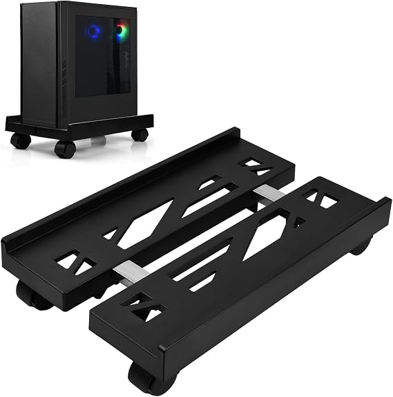 PC Stand, Adjustable Computer Tower Stand, Mobile CPU stand with 4 Caster Wheels, Fits Most Cases Under Desk for Gaming Desktop, Floor & Carpet -Black