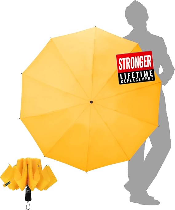 Windproof Folding Umbrella Men - Automatic Portable Compact Travel Umbrella, Windproof Inverted Umbrella, 210T Fabric Covers 105cm Large 10 Ribs