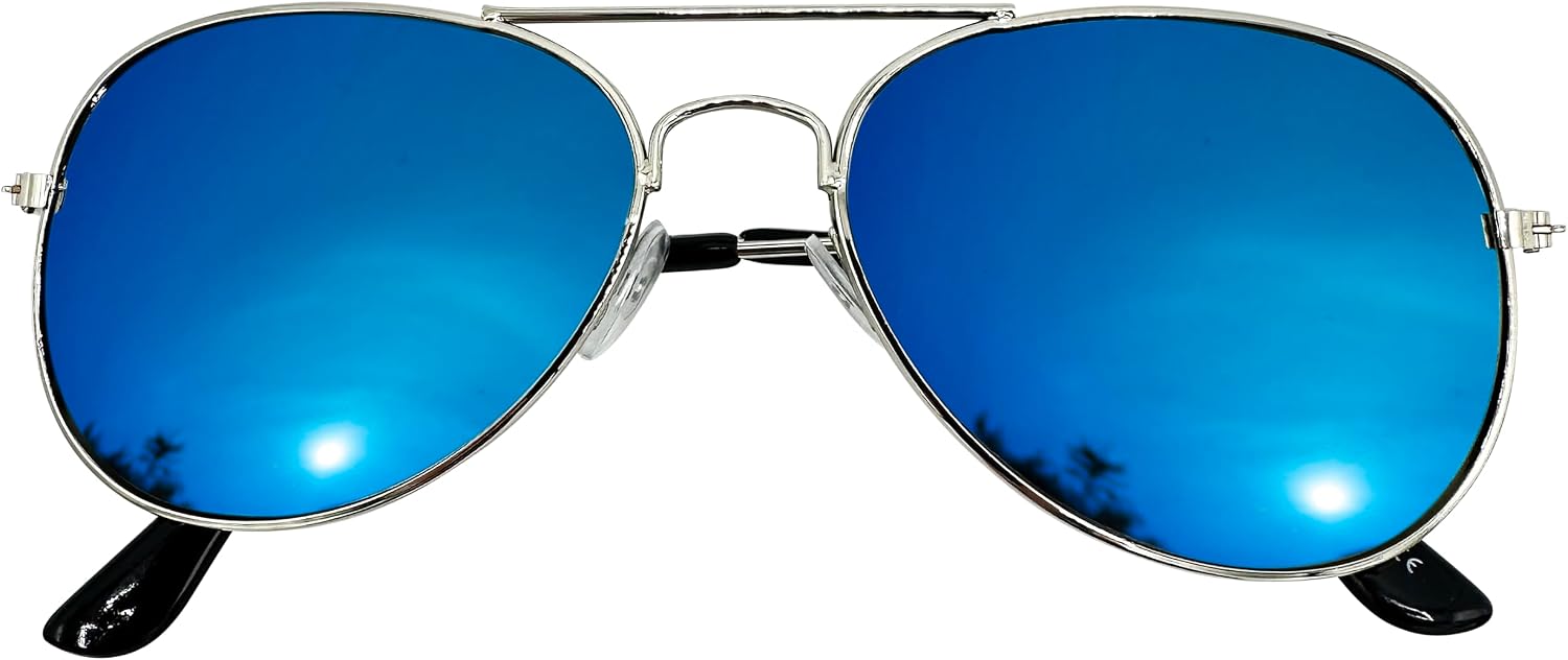 Mustavo Childrens Blue Mirror Sunglasses Kids Childs Boys Girls Mirrored Lense Lightweight Frame UV400 Retro Classic Pilot Style