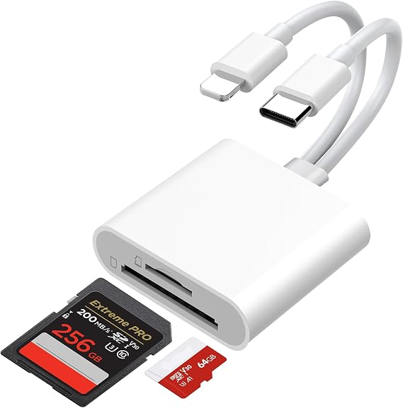 2 in 1 USB C Lightning SD Card Reader for iPhone iPad, Macbook, Samsung, Camera, Laptop - SD/TF Card Adapter, 5Gbps Data Transfer, Plug & Play, Compatible with iOS, Android, Windows, Linux